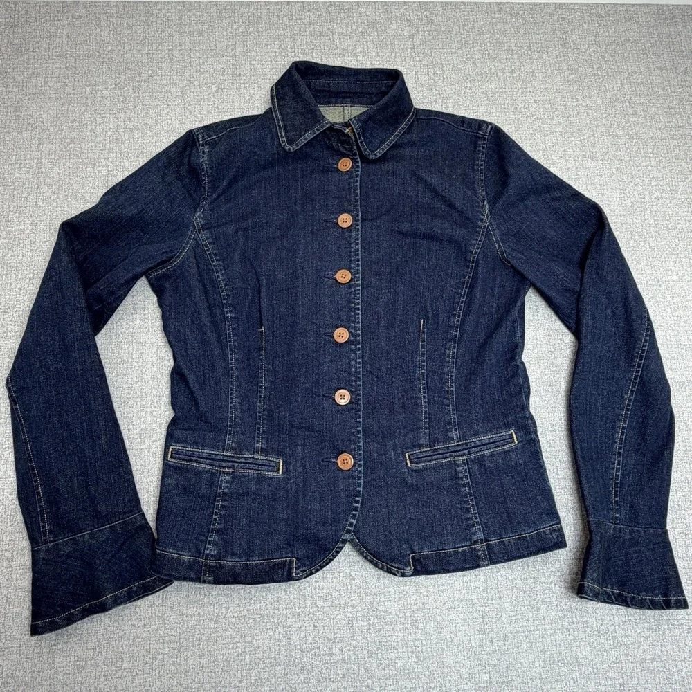 LRL Ralph Lauren Women's Denim Blazer Jacket Size L Blue Jean Stretch Button Up - Picture 2 of 11